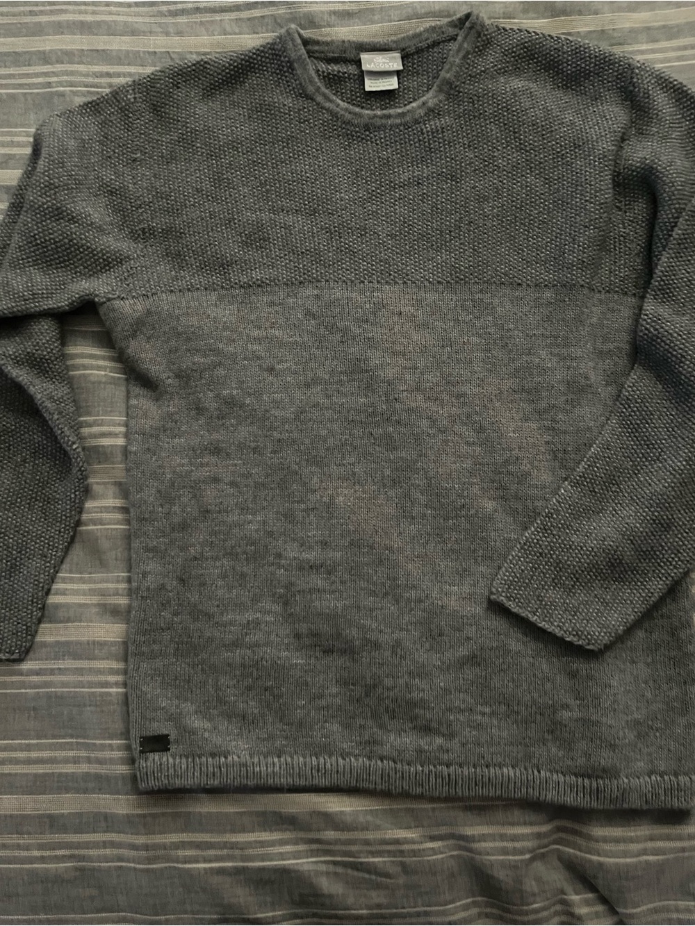 Lacoste Men's Dark gray,designed and made in France Textured Crewneck Sweater